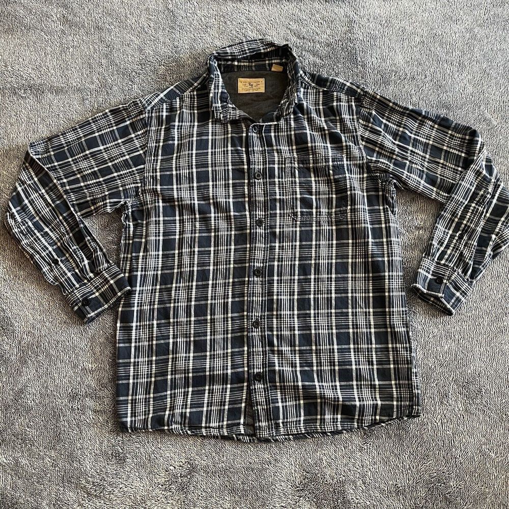 Red Head Ranch Long Sleeve Western Mens Shirt Size Medium Blue Plaid Button Up